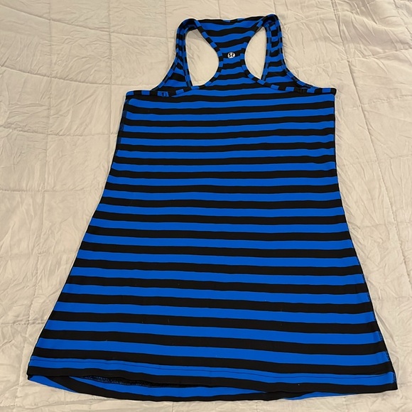 Lululemon Racerback Tank. Size Small gently worn. Royal Blue and Black stripes - Picture 5 of 9